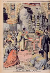 Cremación solemne del Rey Norodom I (1835-1904) Rey de Camboya, ilustración de 